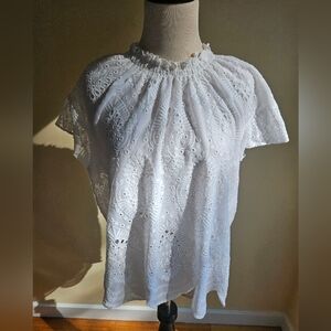 Express High Colla White Lace Blouse